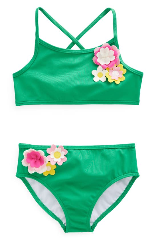 Boden Kids' Flutter Floral Appliqué Two-piece Swimsuit In Green Pepper