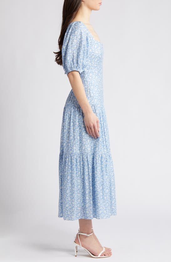 Shop Chelsea28 Floral Tiered Puff Sleeve Maxi Dress In Blue Floral