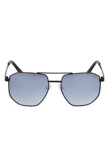 Shop Guess 60mm Pilot Sunglasses In Shiny Black/smoke Mirror