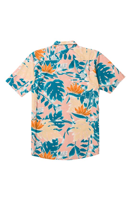 Shop Volcom Leaf Pit Floral Short Sleeve Button-up Shirt In Salmon
