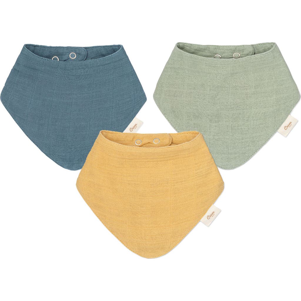 Crane Baby 3-pack Cotton Muslin Bandana Baby Bibs In Teal Ivory Multi