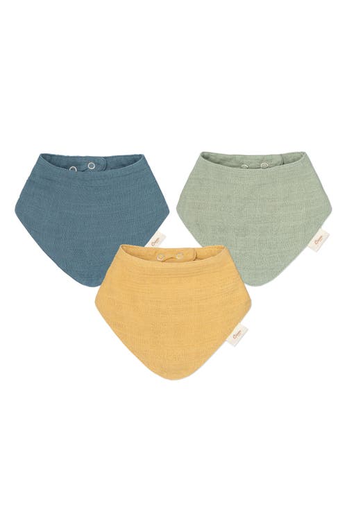 Crane Baby 3-pack Cotton Muslin Bandana Baby Bibs In Teal Ivory Multi