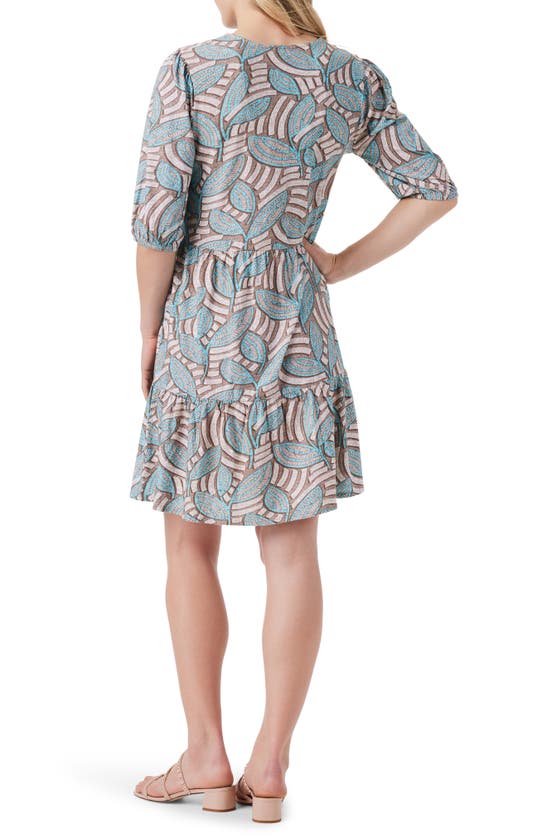 Shop Nzt By Nic+zoe Elbow Sleeve Cotton Blend Dress In Neutral Multi