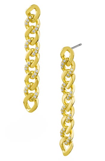 Shop Cz By Kenneth Jay Lane Pavé Cz Curb Chain Drop Earrings In Clear/gold