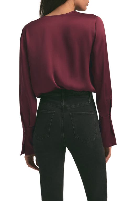 Shop Favorite Daughter Surplice Long Sleeve Satin Bodysuit In Sangria Nights