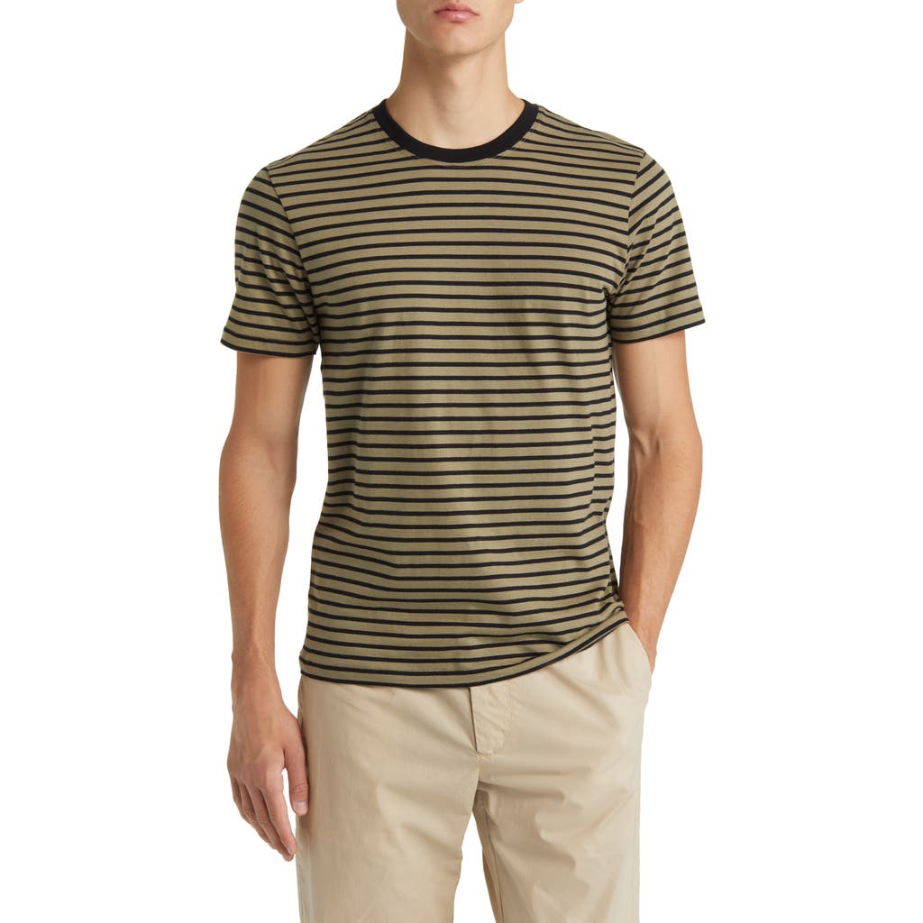 Frame Stripe Crewneck T-shirt In Khaki Green/noir