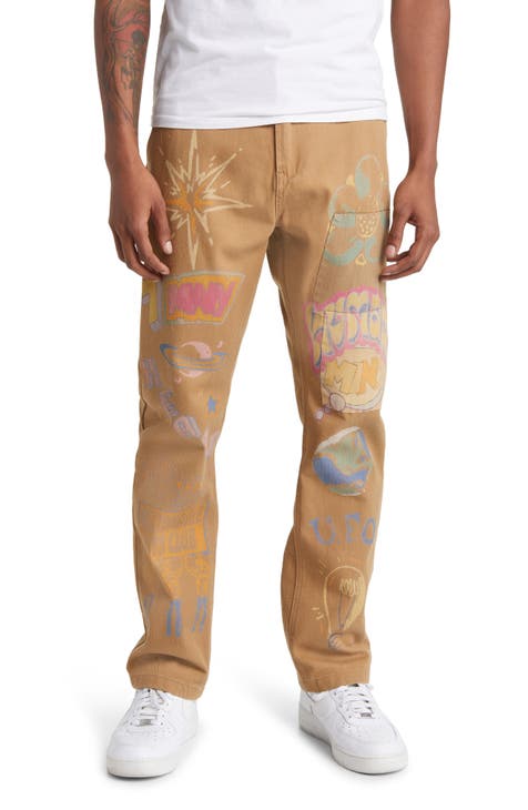 Wordly Stenciled Flat Front Chinos