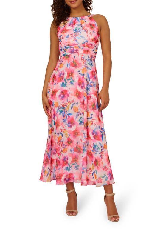 Adrianna Papell Floral Chiffon Dress In Floral Ivory Multi