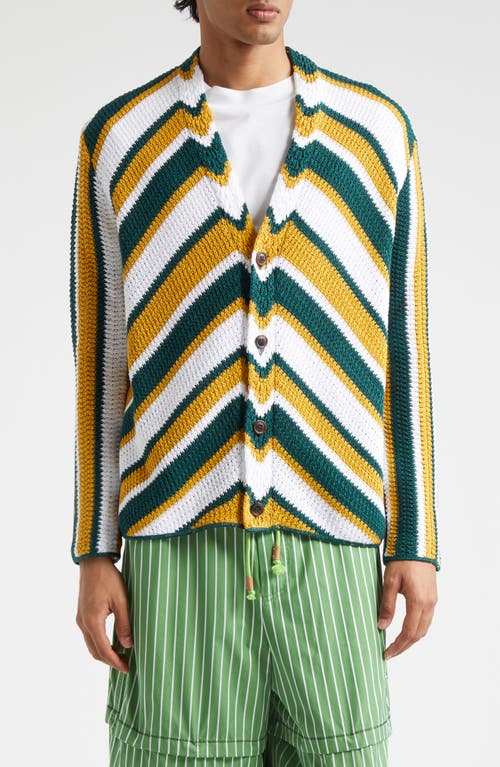 Shop Marni Chevron Stripe Cardigan In Turquoise