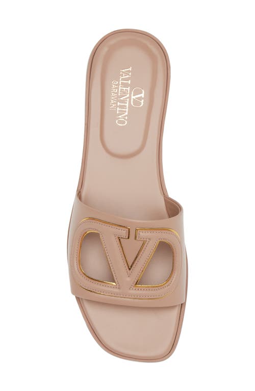 Shop Valentino Garavani Vlogo Cutout Slide Sandal In Rose Cannelle/antique Brass