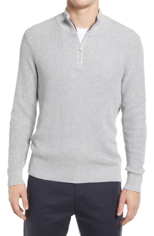 Waffle Knit Quarter Zip Pullover in Grey