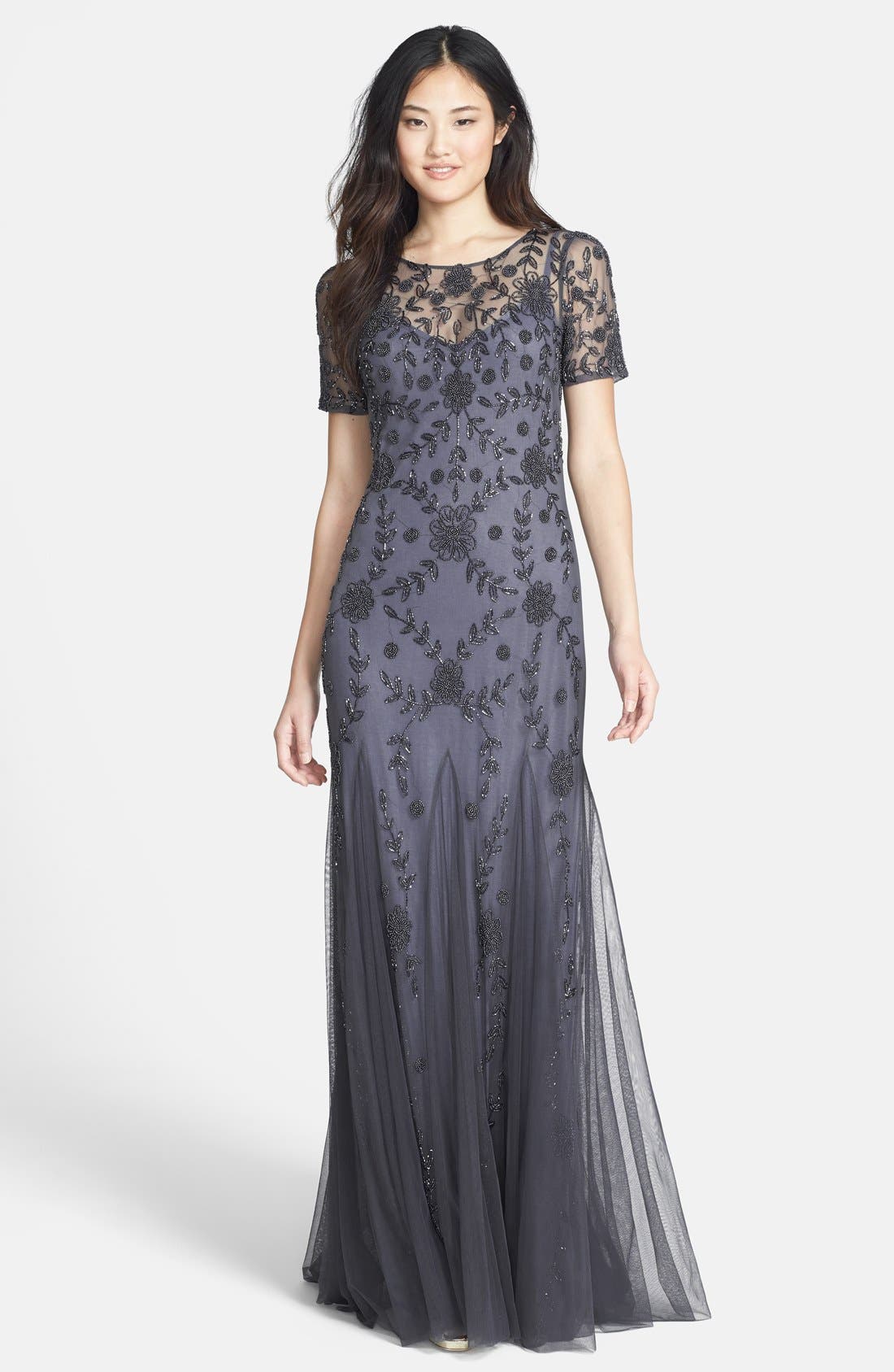 Adrianna Papell Beaded Mesh Illusion Gown (Regular & Petite) | Nordstrom