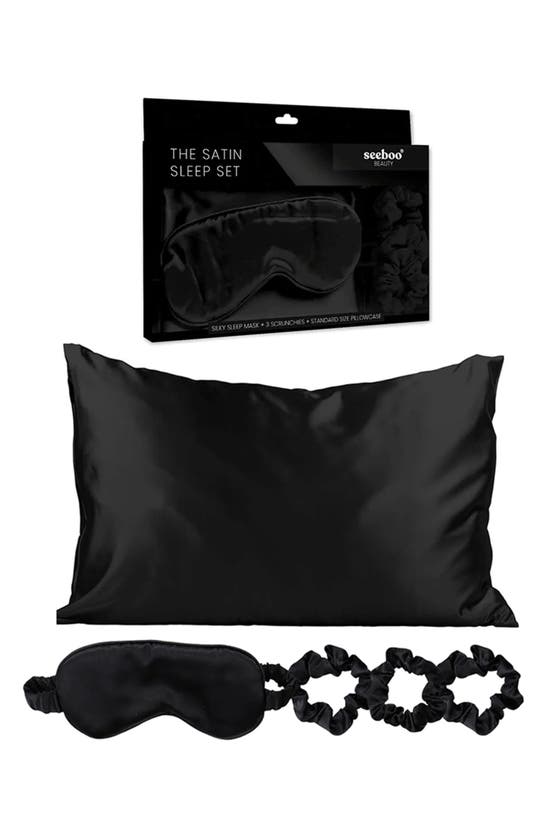 Luxury Home Satin Sleep 5-piece Set In Black