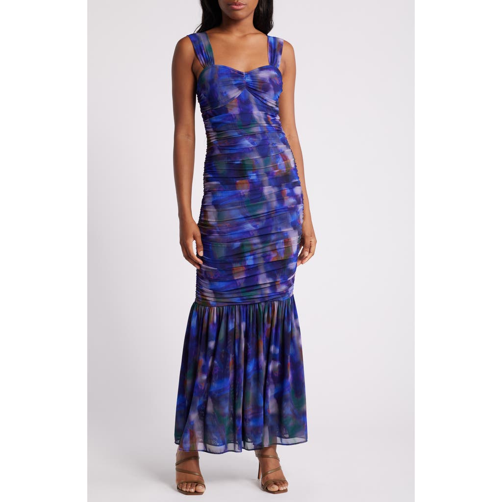 Chelsea28 Ruched Maxi Dress In Blue Multi Laurel Abstract
