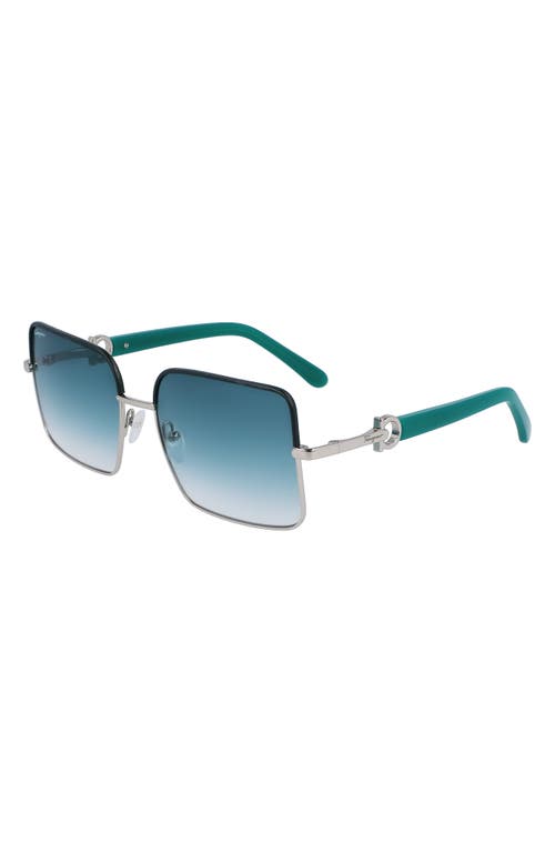 Ferragamo Women's Gancini 60mm Rectangular Sunglasses In Silver/petrol