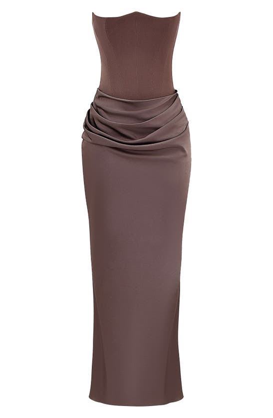 House Of Cb Persephone Strapless Satin Corset Cocktail Dress In Pebble Grey