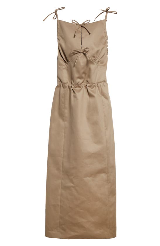 Shop Meryll Rogge Bow Front Cotton Twill Midi Dress In Sand