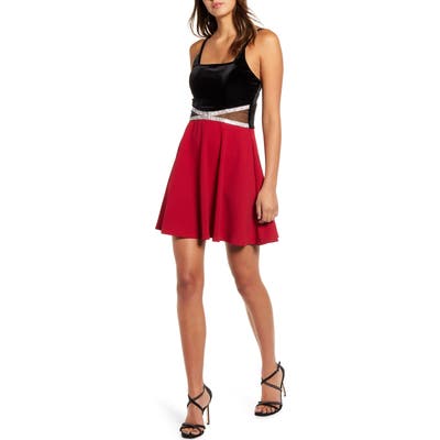 Speechless Rhinestone Detail Skater Dress, Red