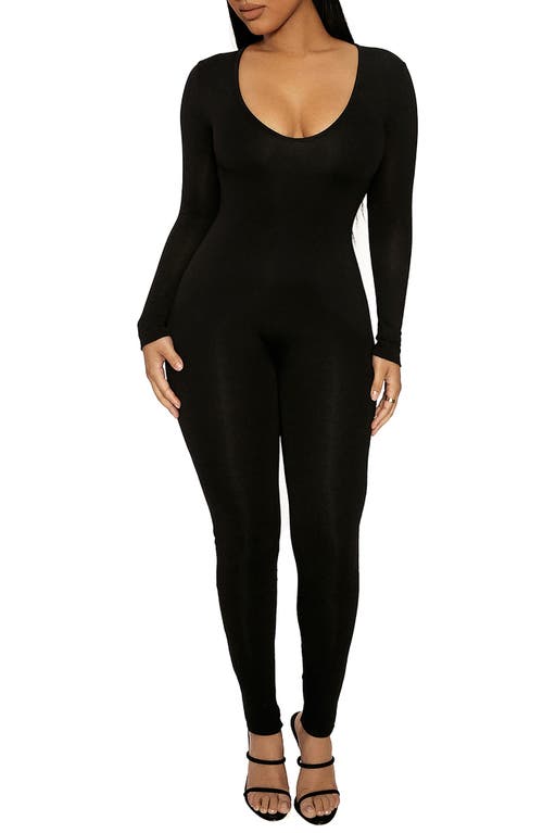 Naked Wardrobe All Body Long Sleeve Catsuit Black at Nordstrom,