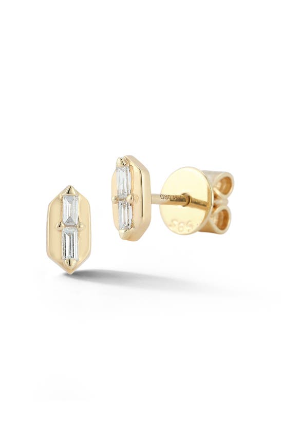 Dana Rebecca Designs Sadie Pearl Baguette Diamond Hexagonal Stud Earrings In Gold