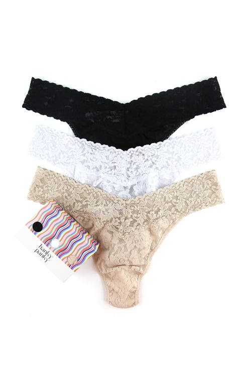 Hanky Panky 3-Pack Original Rise Thong in Black/White/Chai at Nordstrom