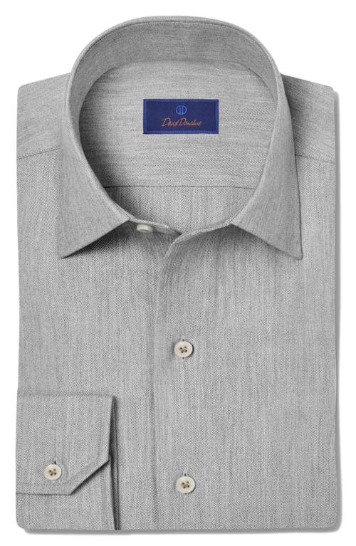 David Donahue Herringbone Cotton Blend Dress Shirt in Gray 