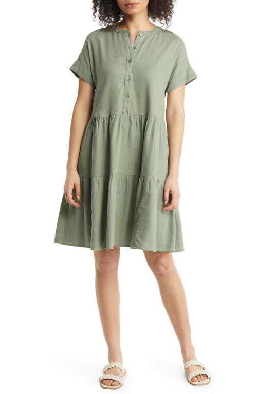 caslon(r) Tiered Linen Blend Dress in Green Dune