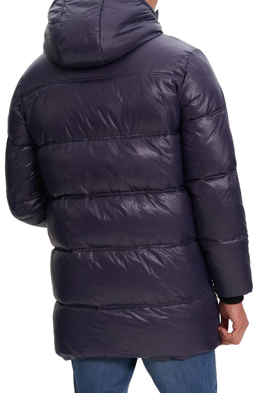 Noize Kiefer Mid Length Puffer Coat In Navy Eclipse