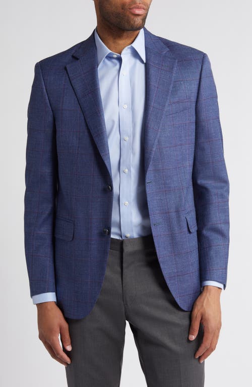 Peter Millar Flynn Classic Windowpane Check Wool & Silk Blend Sport Coat Blue at Nordstrom,