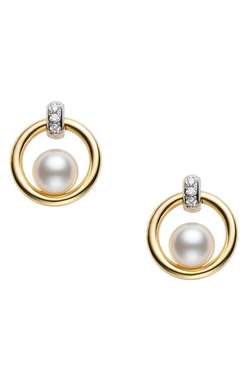 Mikimoto Cultured Pearl Circle Earrings in Yellow Gold/White Gold