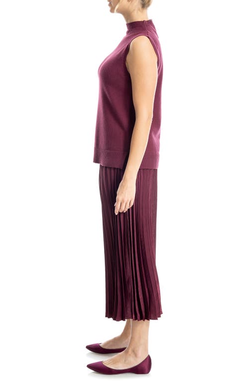 Max Studio Mock Neck Sleeveless Sweater & Pleated Skirt Set In Wine