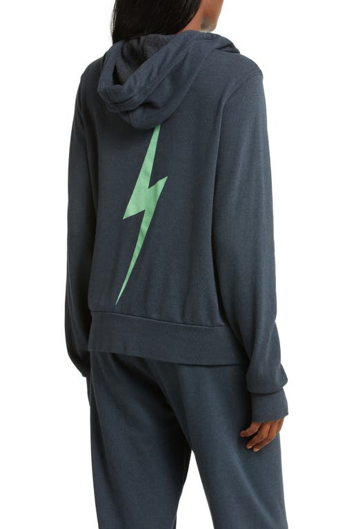 Shop Aviator Nation Bolt Ninja Cotton Blend Hoodie In Charcoal/mint