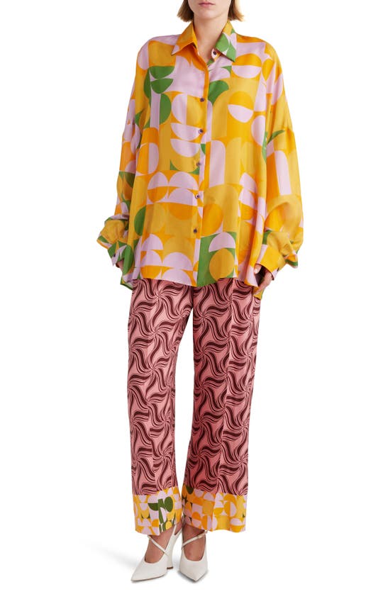 Shop Dries Van Noten Mixed Print Straight Leg Pants In Pink