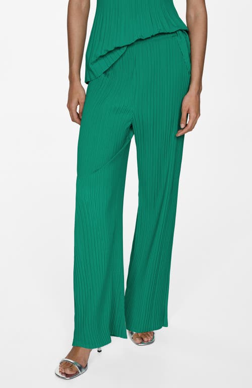 Shop Mango Pleated Wide Leg Pants In Emerald Green