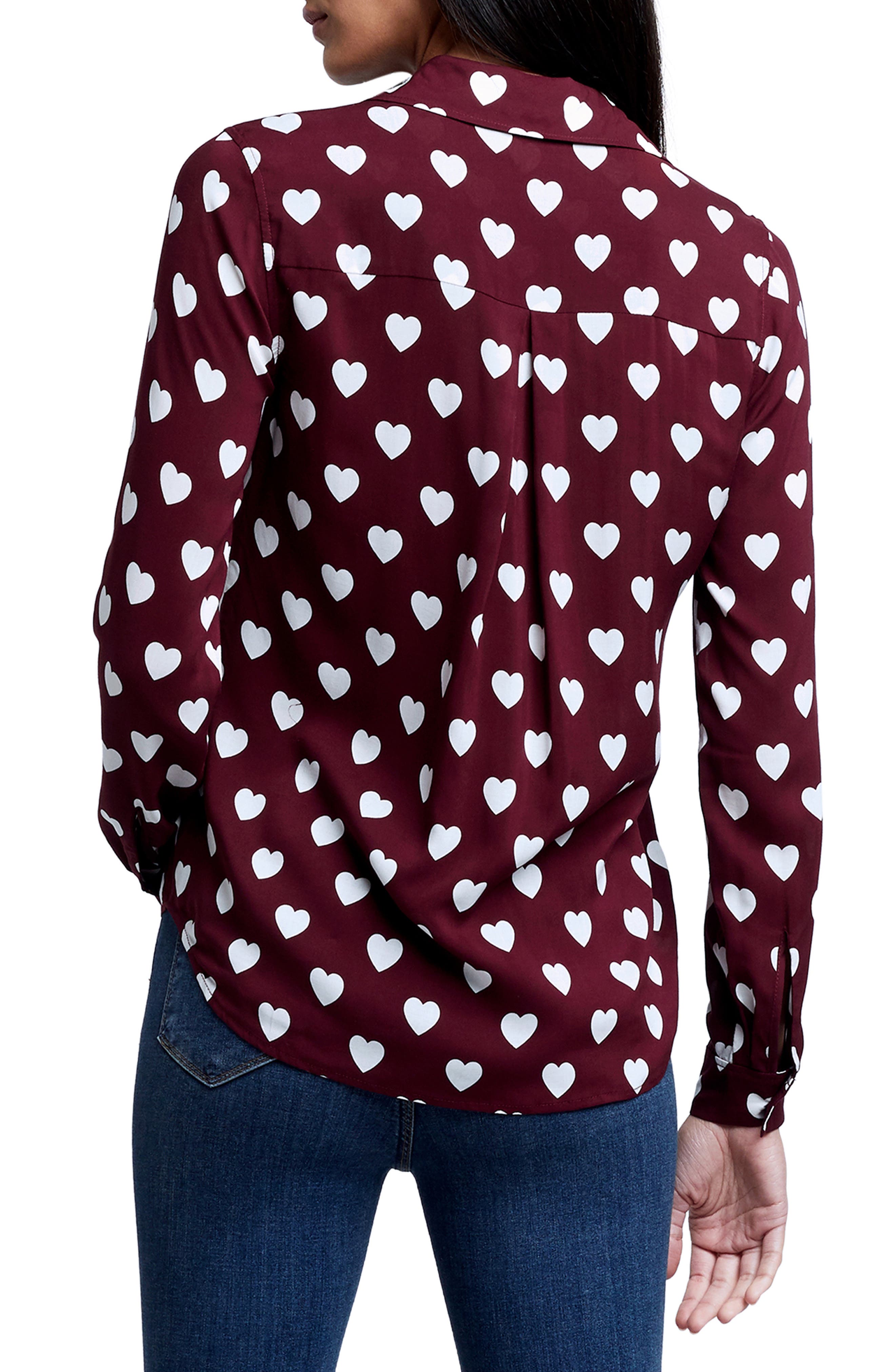 heart print button up shirt