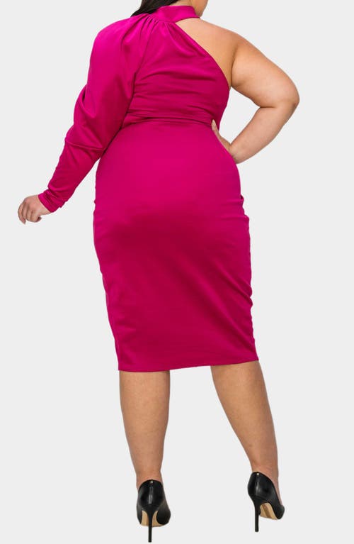 Shop L I V D Gigi One-shoulder Long Sleeve Midi Dress In Magenta