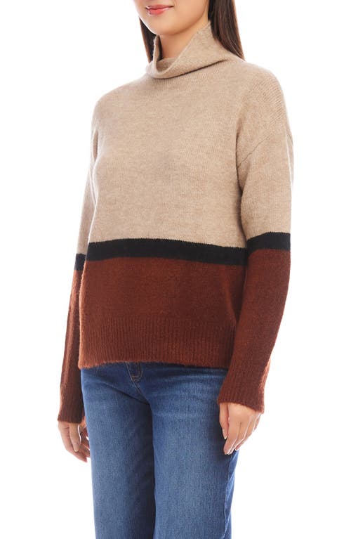 Shop Karen Kane Colorblock Turtleneck Sweater In Brown Multi