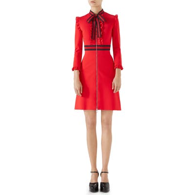 Gucci Ruffle Tie Neck Dress, Red