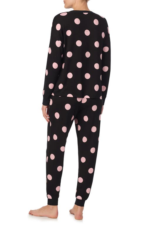 Shop Kate Spade New York Long Sleeve Pajamas In Black Script Dot