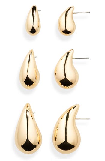 Nordstrom Rack Set Of 3 Teardrop Stud Earrings In Gold