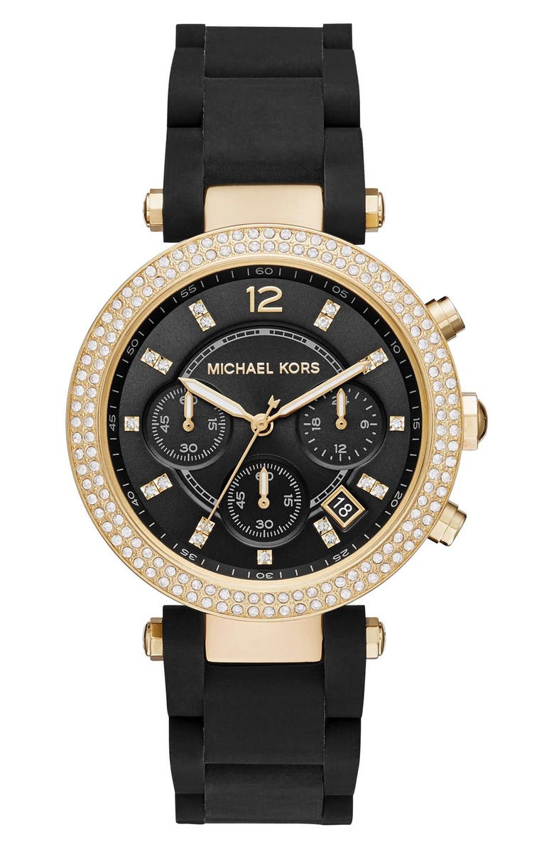 MICHAEL KORS 'Parker' Bracelet Watch, 39mm, Main, color, BLACK/ SUNRAY/ GOLD