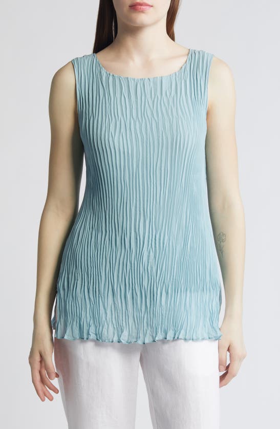 Shop Eileen Fisher Crinkled Silk Reversible Sleeveless Top In Seafoam