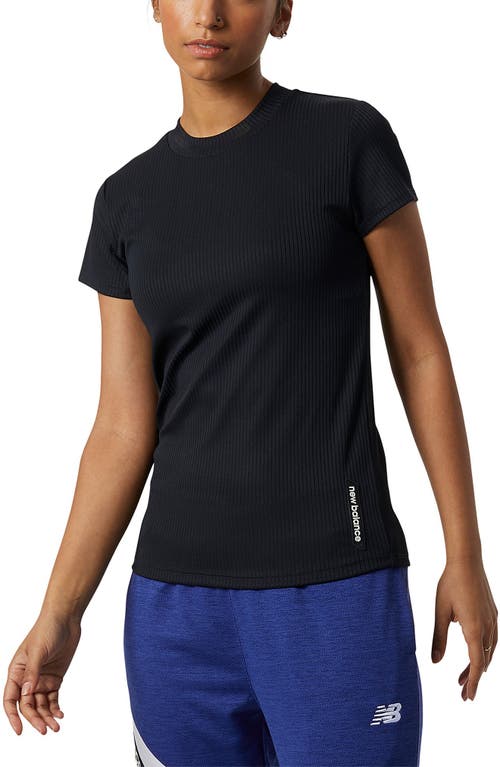 New Balance Perfect Recycled Polyester Blend Rib T-Shirt in Black