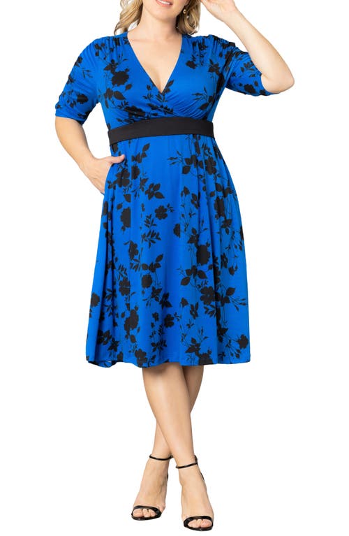 Kiyonna Gabriella Print Jersey A-Line Dress in Blue Floral Impressions