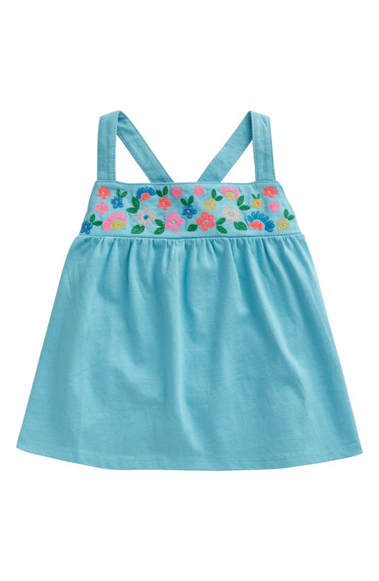 Mini Boden Kids' Floral Embroidered Crossback Top In Corsica Blue