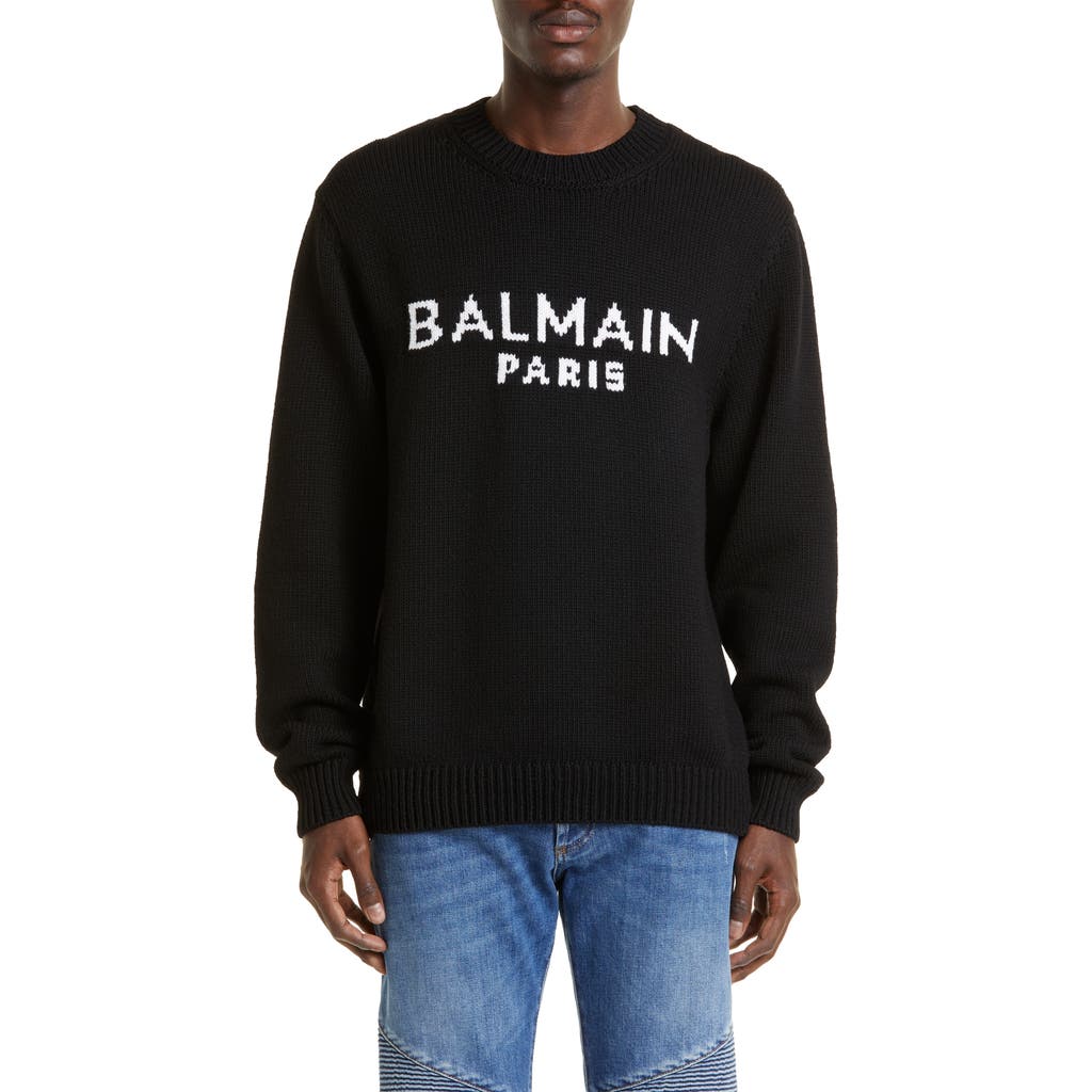 Balmain Logo Merino Wool Blend Sweater In Eab - Black/white