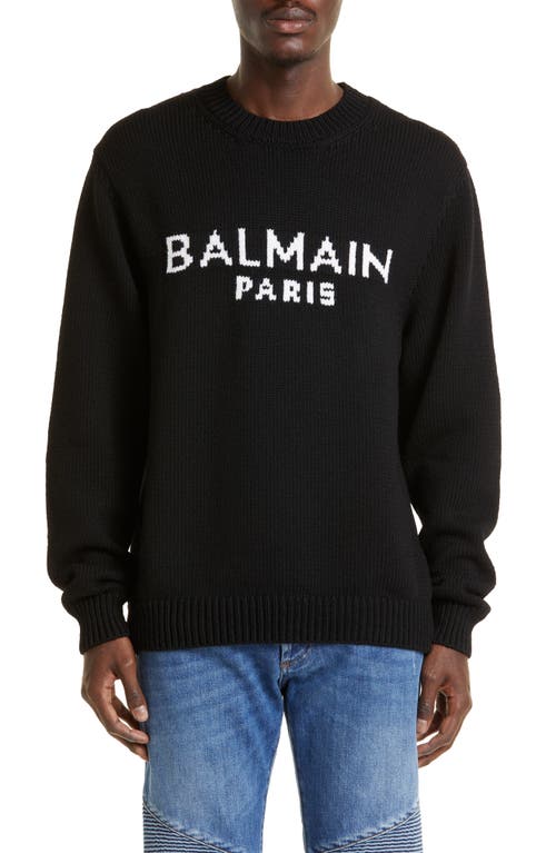 Balmain Logo Merino Wool Blend Sweater Eab - Black/White at Nordstrom,
