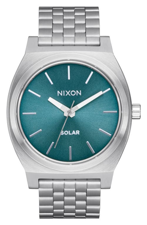 Shop Nixon Time Teller Solar Bracelet Watch, 40mm In Silver/dusty Blue Sunray