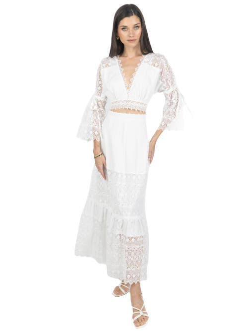 Akalia Emily Guipure Lace Top & Maxi Skirt Set In White