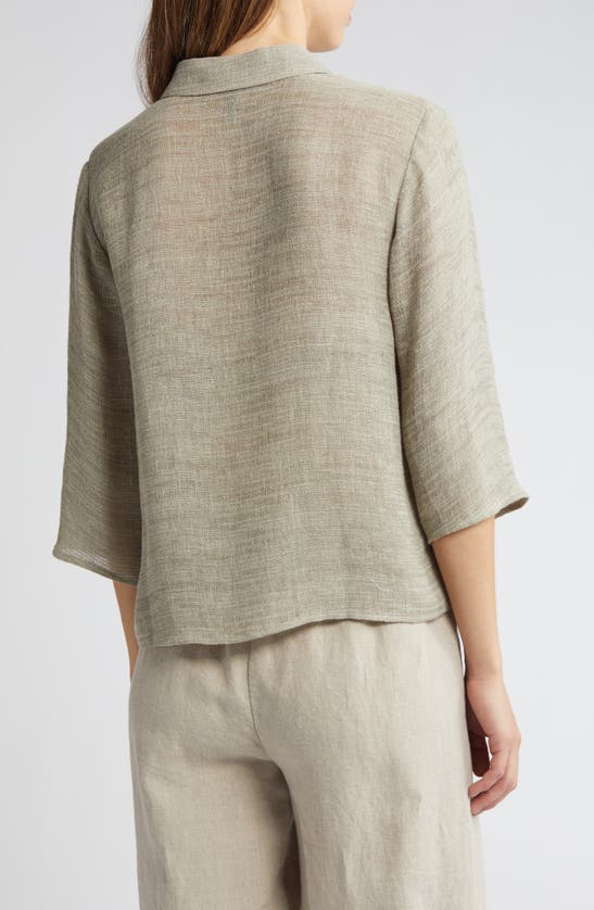 Shop Eileen Fisher Jacquard Organic Linen Blend Button-up Shirt In Natural White